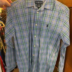Ralph Lauren Men's Green and Blue Checkered Shirt